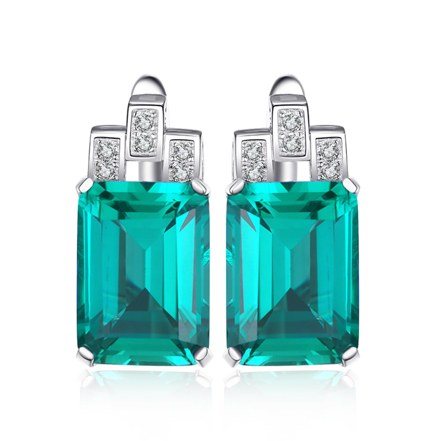 JewelryPalace Pendientes de Tuerca Mujer Plata Oro 14k Oro Rosa, Pendientes de Botón 7.6ct Esmeralda Verde Simulado Corte Esmeralda, Pendientes Niña Piedra Preciosa, Joyas Mujer
