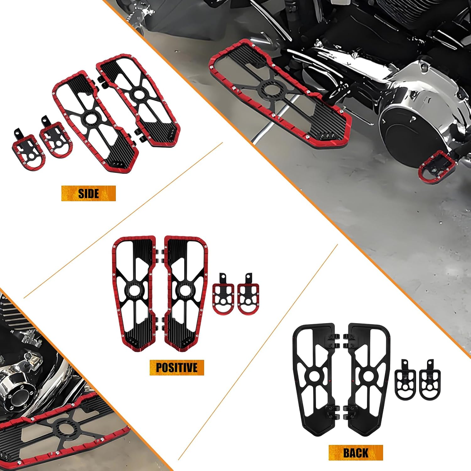 Driver & Passenger Floorboard Footboard Foot Pegs Fit For Harley Touring Dyna FLD CVO Street Glide Electra Glide Road King Road Glide Trike Ultra Limited Red