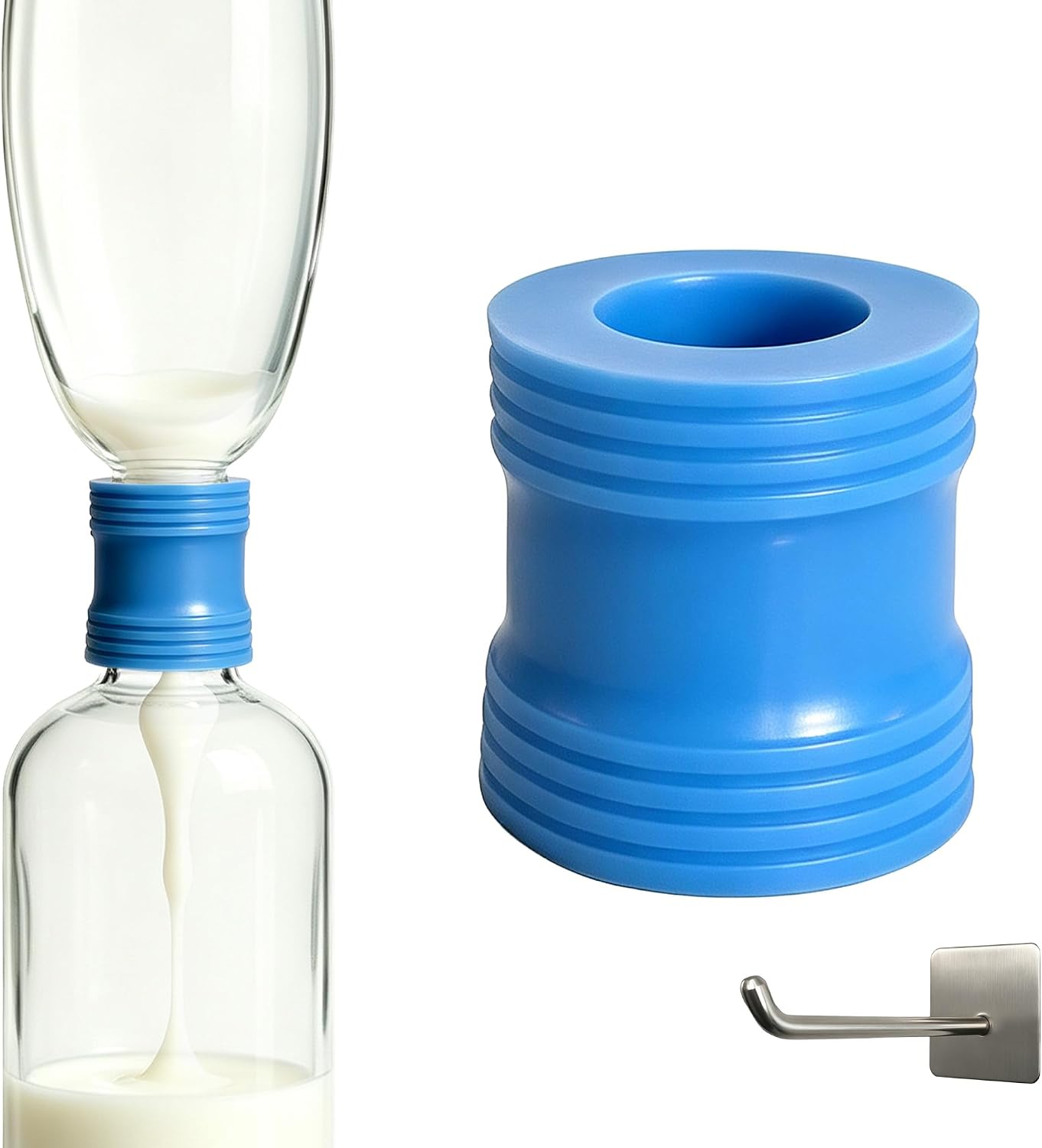 Bottle Emptying Kit with Stainless Steel Hook – Soap & Lotion Saver Connector Coupler for Easy Transfer Between Shampoo, Conditioner, and Dish Soap Bottles, 1-Pack