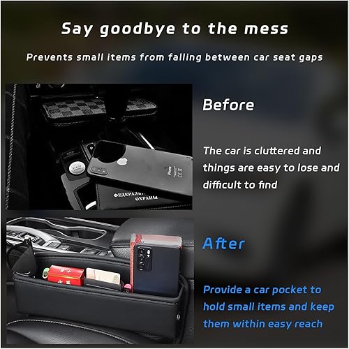 Miniatura 5 de Organizador de espacio para asiento de automóvil, relleno de cuero para asiento delantero con orificio de carga, caja de almacenamiento de espacio