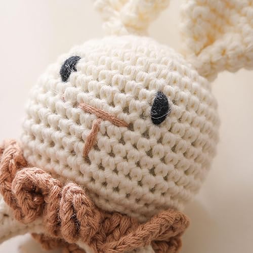 Miniatura 4 de Sonajero de madera para bebé,Sonajero de conejo de ganchillo con anillo de madera, Juguete de sonajero de animales de madera para recién