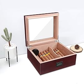 High Gloss Cigar Humidor Cigar Box, Real Solid Spanish Cedar Wood, Luxury Hygrometer and Humidifier, Desktop Humidors Gloss Black (25-50 Walnut)