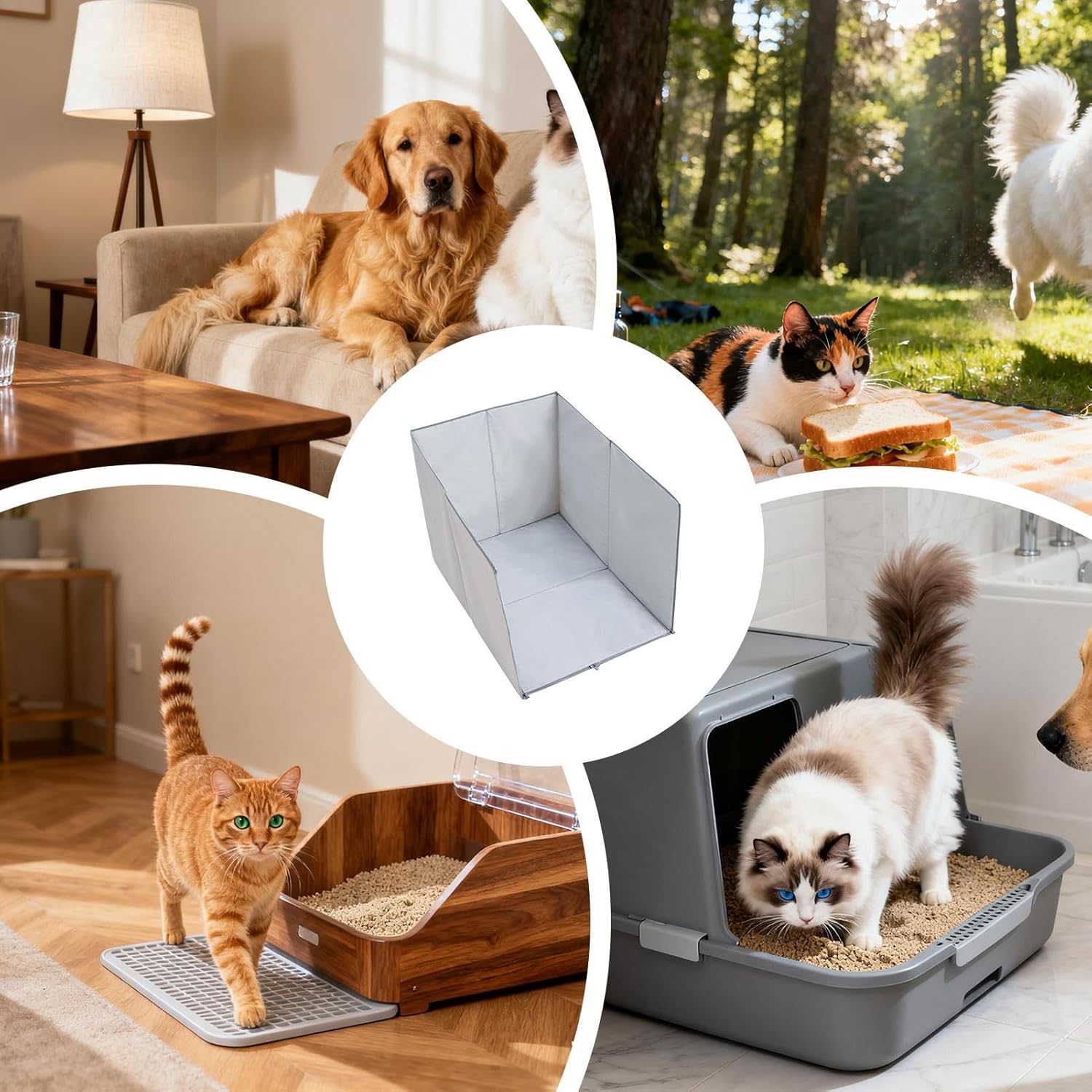 Litter Box Splash Guard - High Side Foldable Cat Litter Enclosure for Splash-Proof, Anti-Leakage Protection, Hygiene and Prevention, Ideal for Living Room, Apartment, or House for Small, Medium,