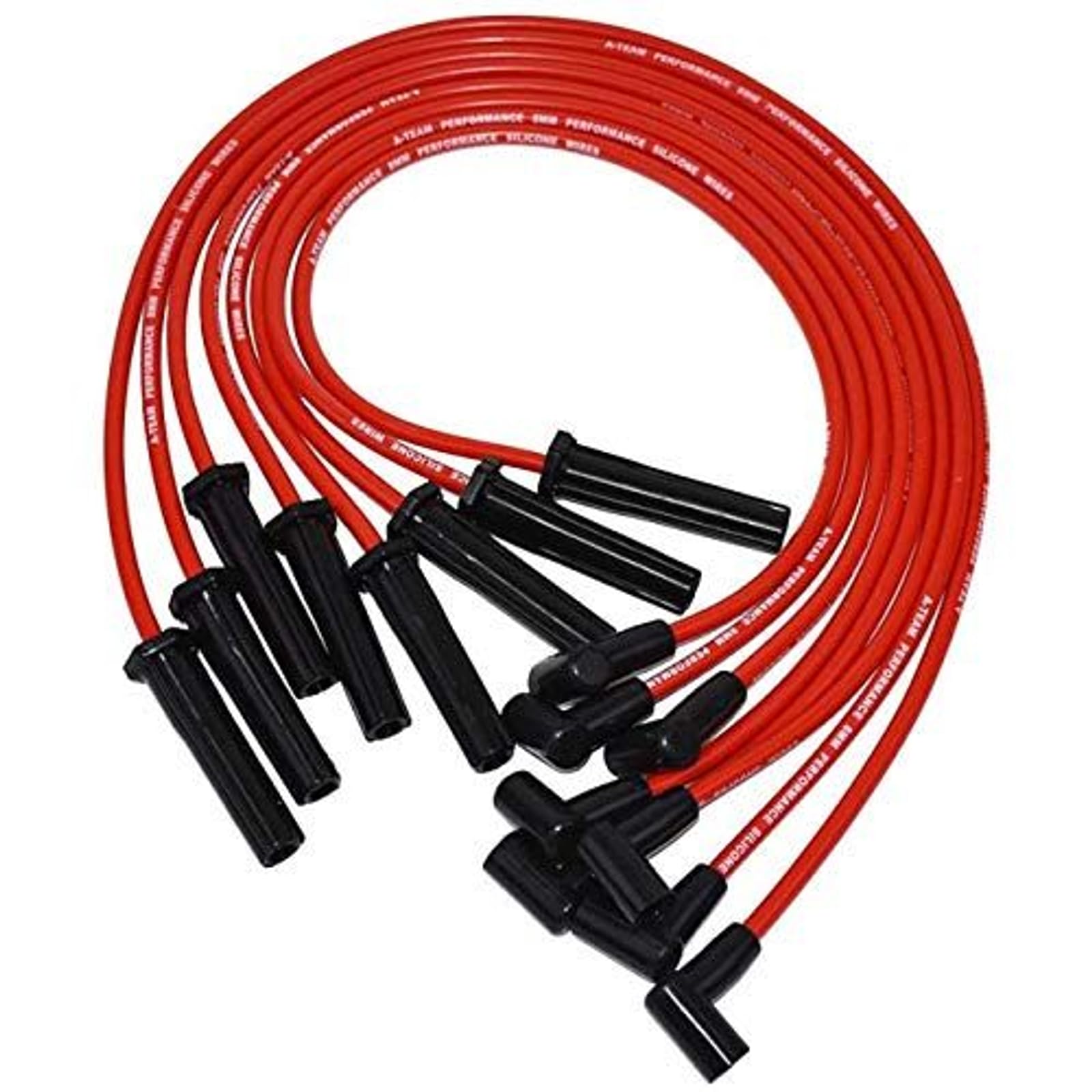 A-Team Performance Spark Plug Wire Set - Red Silicone Jacket & 90-Degree Boots Performance Plug Wires - Coil-in-Cap HEI Distributor Compatible with Mopar, Chrysler & Dodge 318/360-8.0mm, Pack of 8