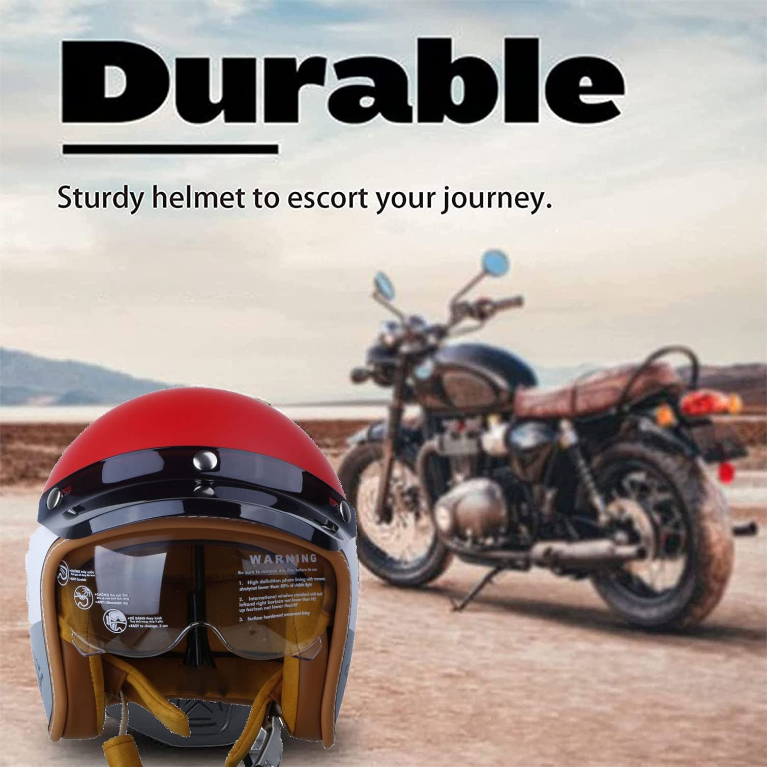 Casco De Motocicleta, Medio Casco Retro De Motocicleta De Cara Abierta 3/4 con Visera, para Hombres Y Mujeres, Scooter ATV Cruiser Casco Aprobado por ECE