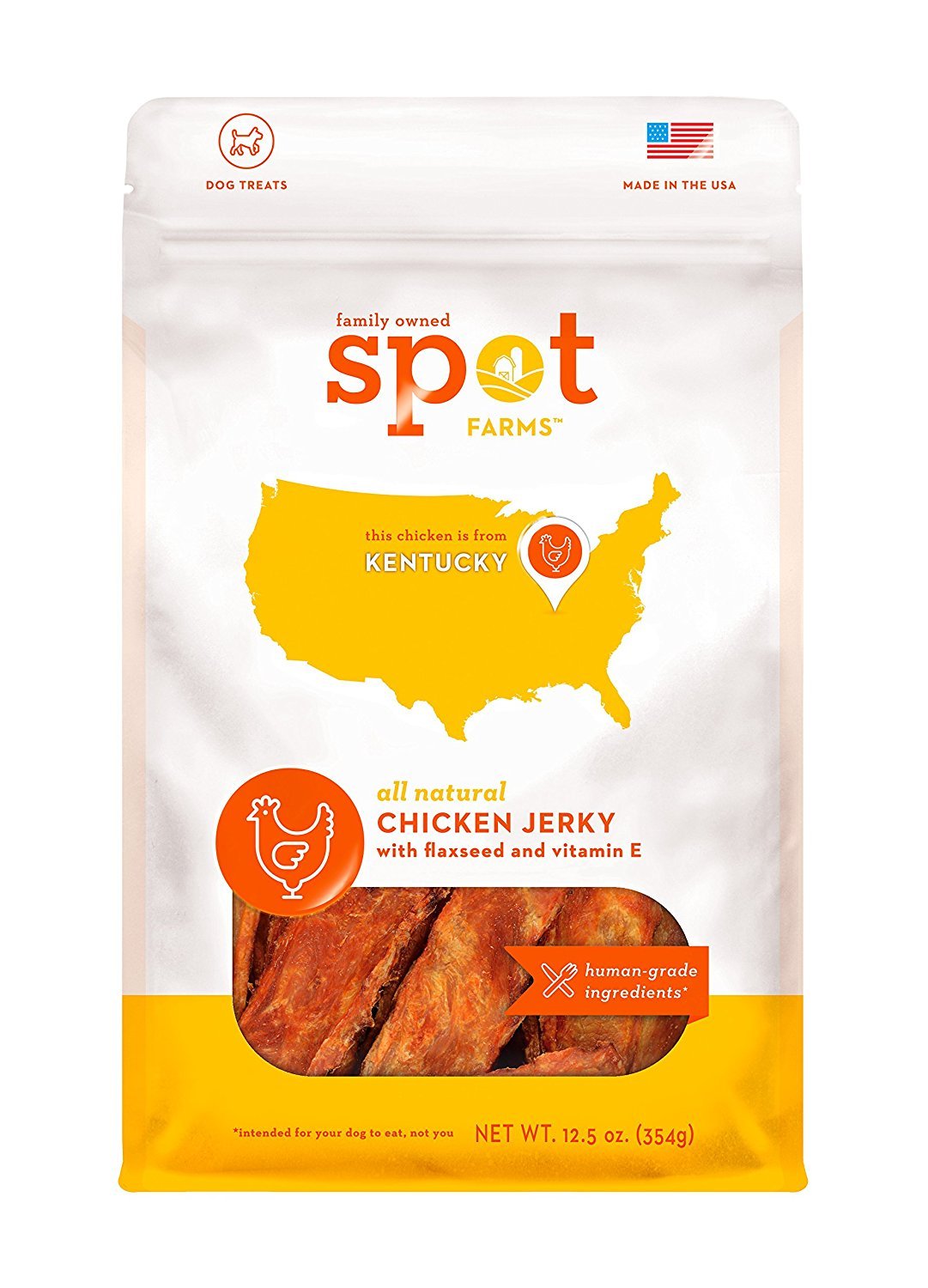 Spot Farms All Natural Human Grade Dog Treats, Chicken Jerky with Flaxseed and Vitamin E, 12.5 Ounce