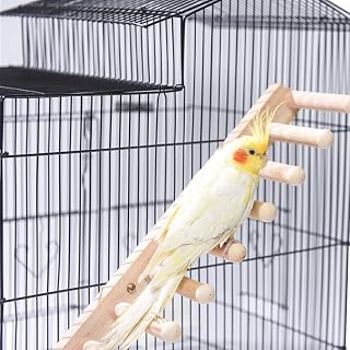 Bonaweite Parrot Bird Swing Wooden Ladder, Cage Hanging Pet Cage Bird Climbing Step Ladders, Bird Wooden Platform Perch Playground Play Stands Toys for Parakeet Cockatiel Conures Lovebirds Budgie