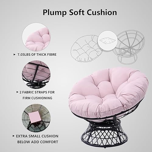 Miniatura 6 de Silla Papasan giratoria de 360, capacidad de 350 libras, silla de mimbre para interiores y exteriores con cojín grueso, silla decorativa moderna