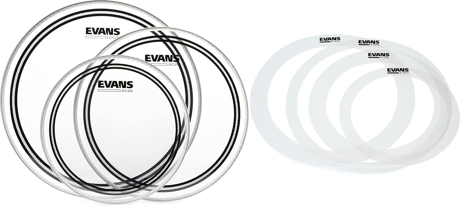 Evans EC2S Clear 3-piece Tom Pack - 10/12/14 inch + Evans E-Rings Fusion Pack Value Bundle