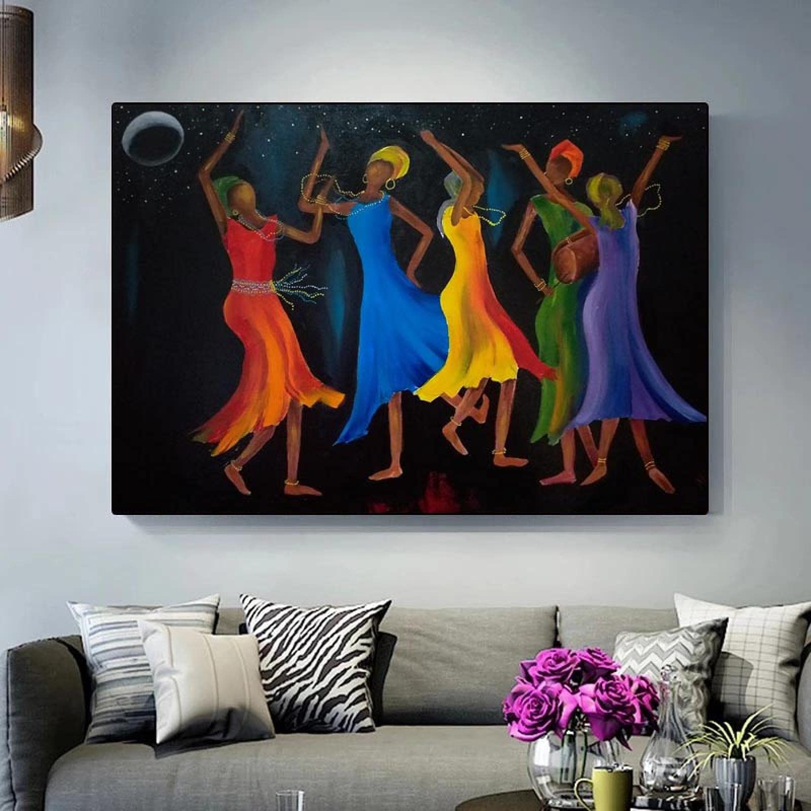Amazon｜抽象的なアフリカの踊る女性フィギュアアートキャンバス絵画壁