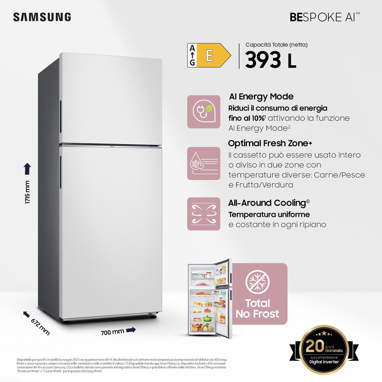 Rfigurato Frigorifero Double Door AI BESPOKE 393 L Cotta White WiFi - Dettaglio
