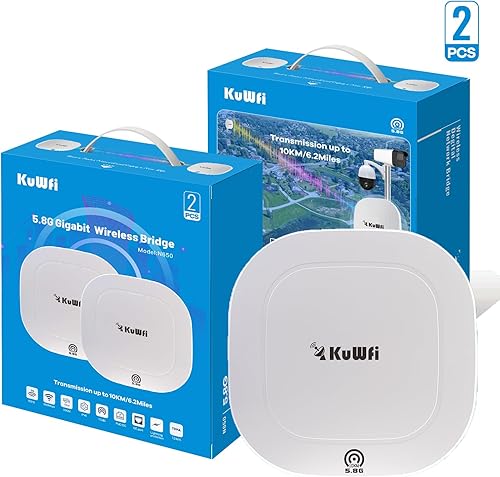 Miniatura 9 de KuWFi Kit de puente WiFi punto a punto 5.8G, TDMA 10KM de largo alcance al aire libre punto a punto puente inalámbrico CPE, extensión WiFi a