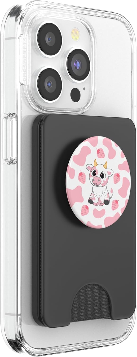 Pink Cow Pattern Strawberry Animal Kawaii Cow Women Girls PopSockets PopWallet for MagSafe