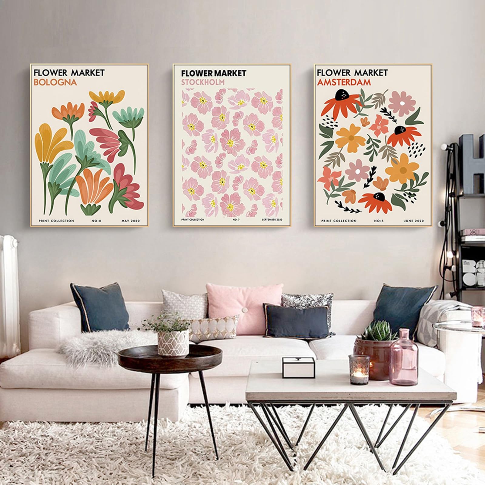 ZBELLO Set of 3 Posters, Abstract Flower Wall Art, Vintage Colourful Floral Wall Art Prints, Aesthetic Floral Wall Decoration, for The Living Room, Bedroom or Office, Unframed (40x50cm)
