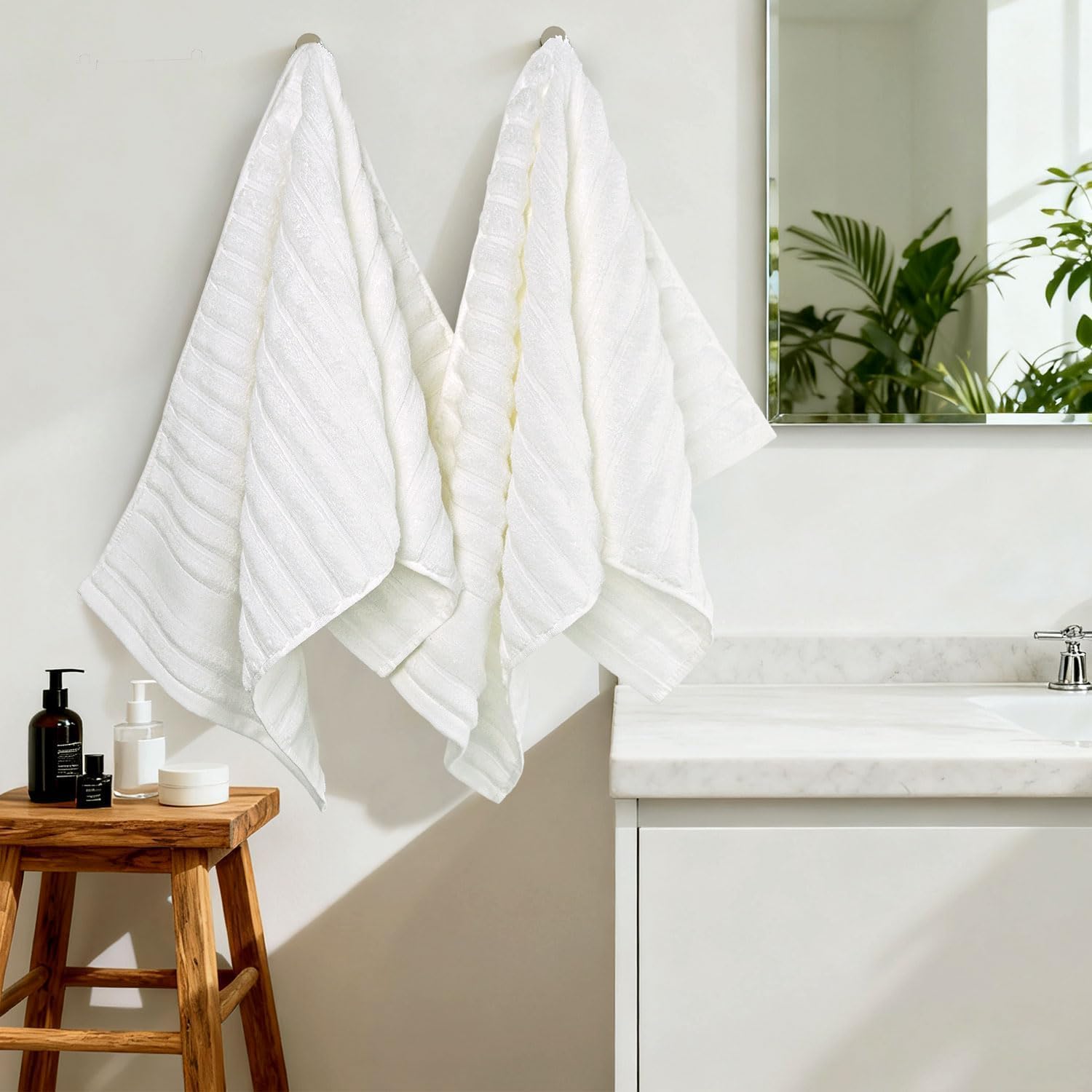 Jacquotha Luxurious 2-Pack Ribbed Striped Hand Towels (White) – Hotel & Spa Premium Cotton Face Towels 13” x 29”, Soft and Quick Drying 480 GSM - Image 7