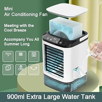 With Ice Box Evaporative Air Cooler, Ice Fan Air Cooler with 900ML Water Tank AC Portable Air Conditioner for Room Portable AC for Car