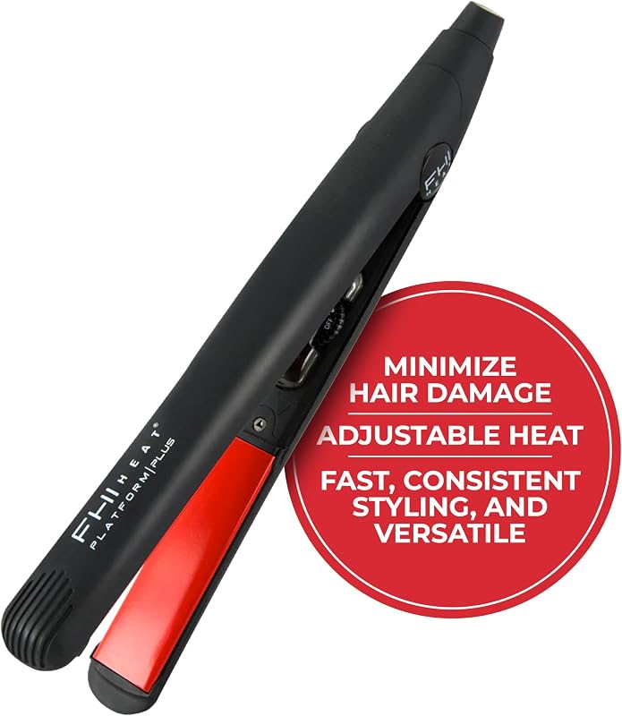 FHI Heat Platform Plus Curve Pro 1" Hair Styler, Straightener, Flat Iron | Ionic Tourmaline for Bouncy Curls or Beach Waves - Adjustable Heat, Auto Shut-Off, and Universal Voltage, 12ft Cord