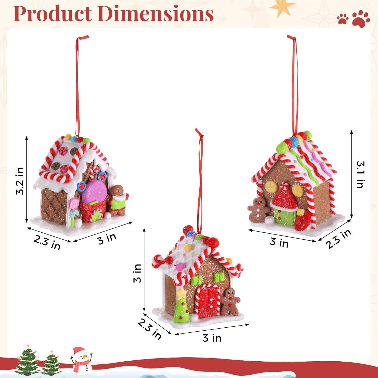 3 Pcs Gingerbread House Ornaments,Christmas Tree Decorations,Cute Polymer Clay Candy House Decorations with Rope,Fairy Tale Tree Hanging Ornaments for Holiday Decor - Image 5