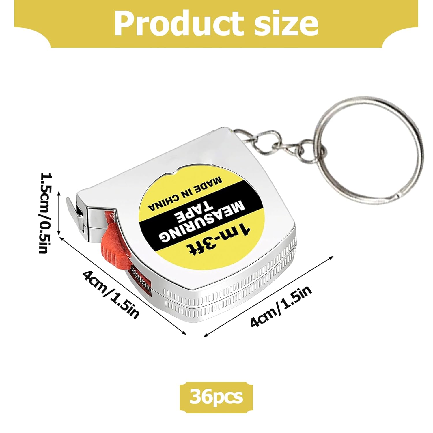 36 Pcs Mini Tape Measure Keychain, Portable Retractable Small Tape 3ft Measure with Slide Lock, Construction Party Favors for Prize Bag Filler DIY Projects Office Home Project Daily Use（Sliver）