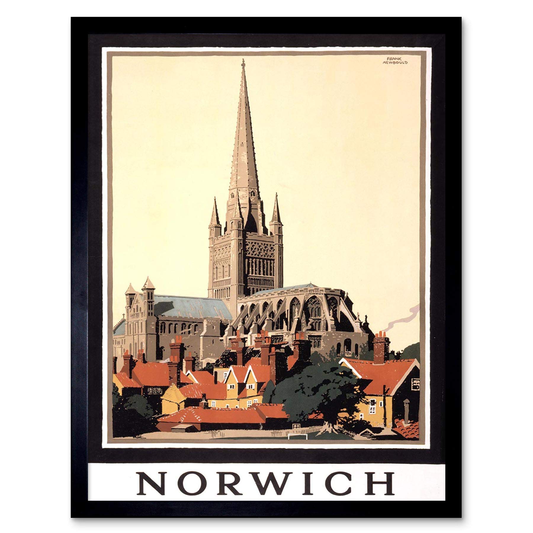 Wee Blue Coo Travel Tourism Norwich Cathedral Norfolk UK Art Print Framed Poster Wall Decor 12X16 Inch