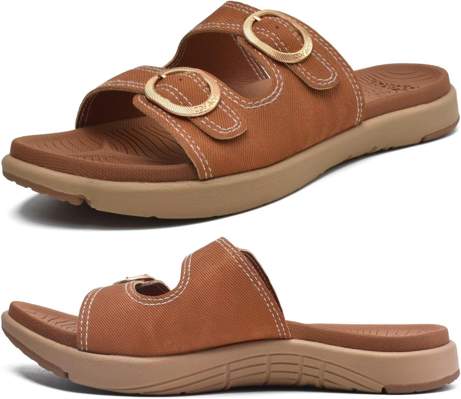 Womens Orthotic Slides Comfort Plantar Fasciitis Arch Support Slip on Flat Sandals Ladies Soft Cushion Fashion Yoga Mat Slippers With Adjustable Straps