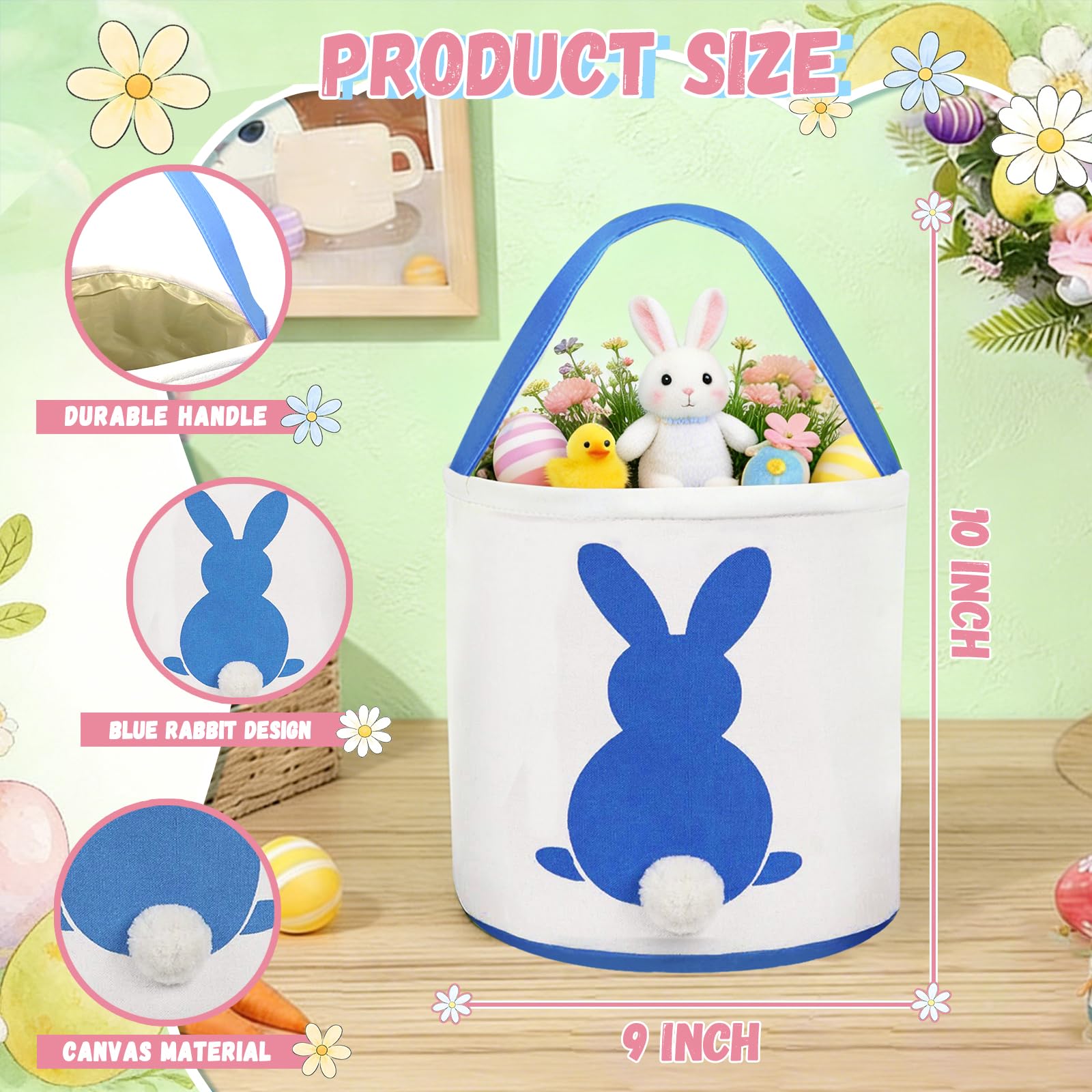 Amazon.com: 3 PCS Easter Eggs Hunt Basket for Kids Canvas Bunny