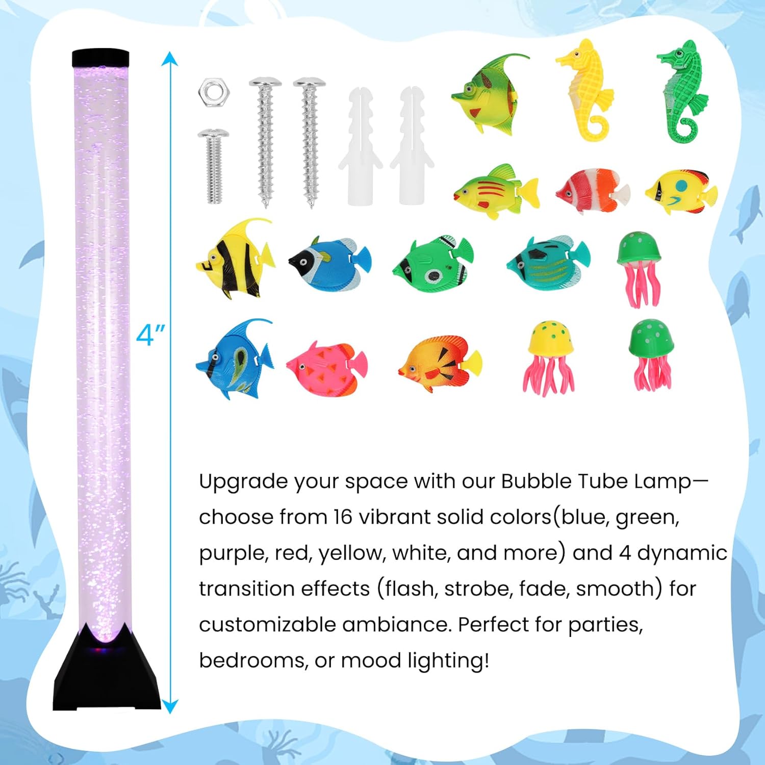 4FT Sensory LED Bubble Tube Lamp with Color-Changing Lights – Soothing Water Bubble Effects for Kids with Autism & ADHD, Stress Relief for Adults, (One Set, Not Five Sets)