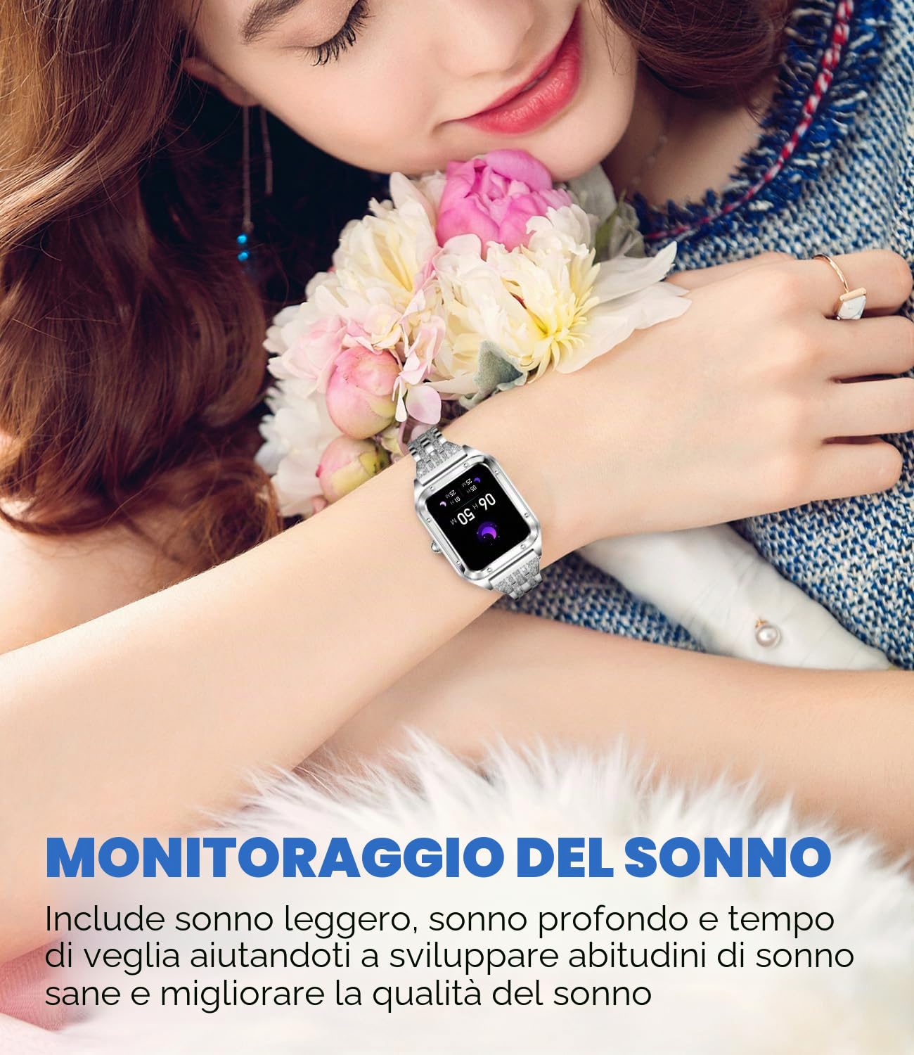 Smart Watch da donna, 1,59 pollici, Full Touch, Smartwatch da donna con monitoraggio della salute femminile, fitness tracker cardiofrequenzimetro (Argento pieno)