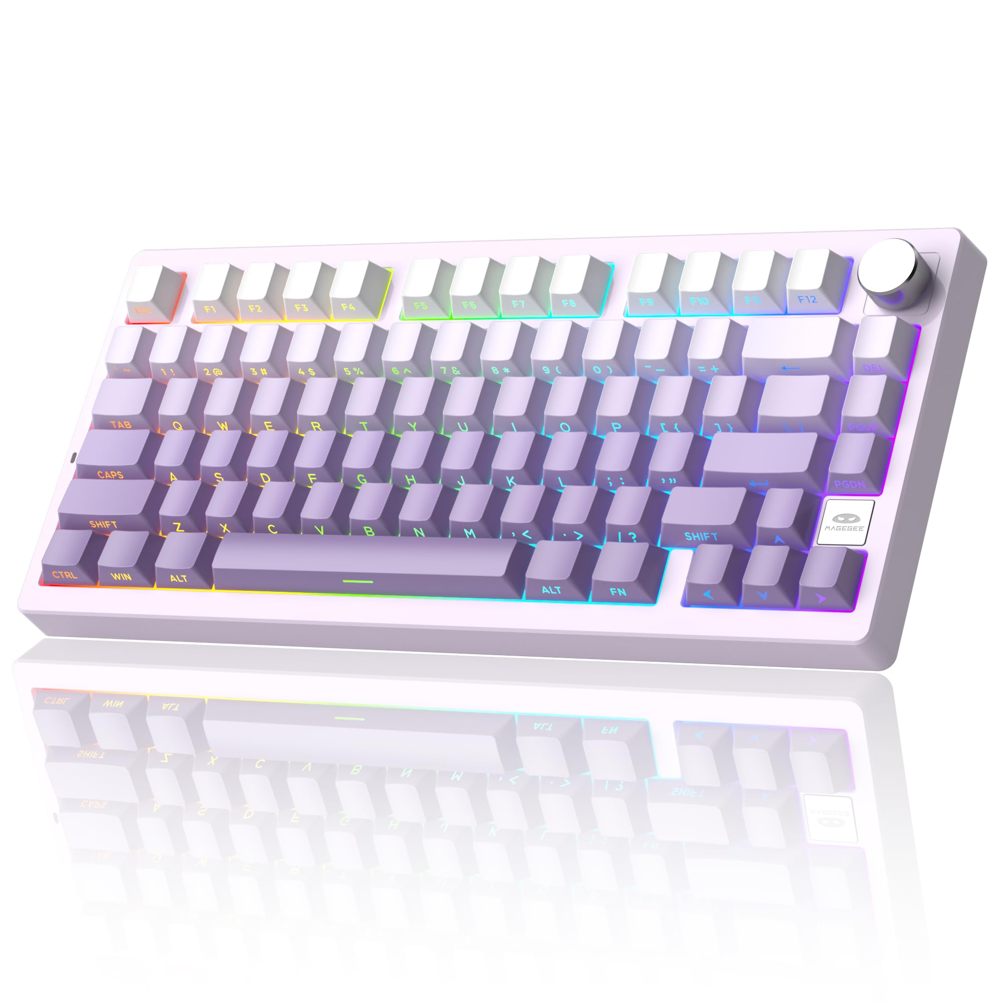 MageGee Light 75 Wireless Mechanical Keyboard,75% Hot Swappable Custom Keyboard with Knob,RGB Backlit,Double-Shot PBT Keycaps,2.4GHz/BT5.0/USB-C Mechanical Gaming Keyboards-image-29