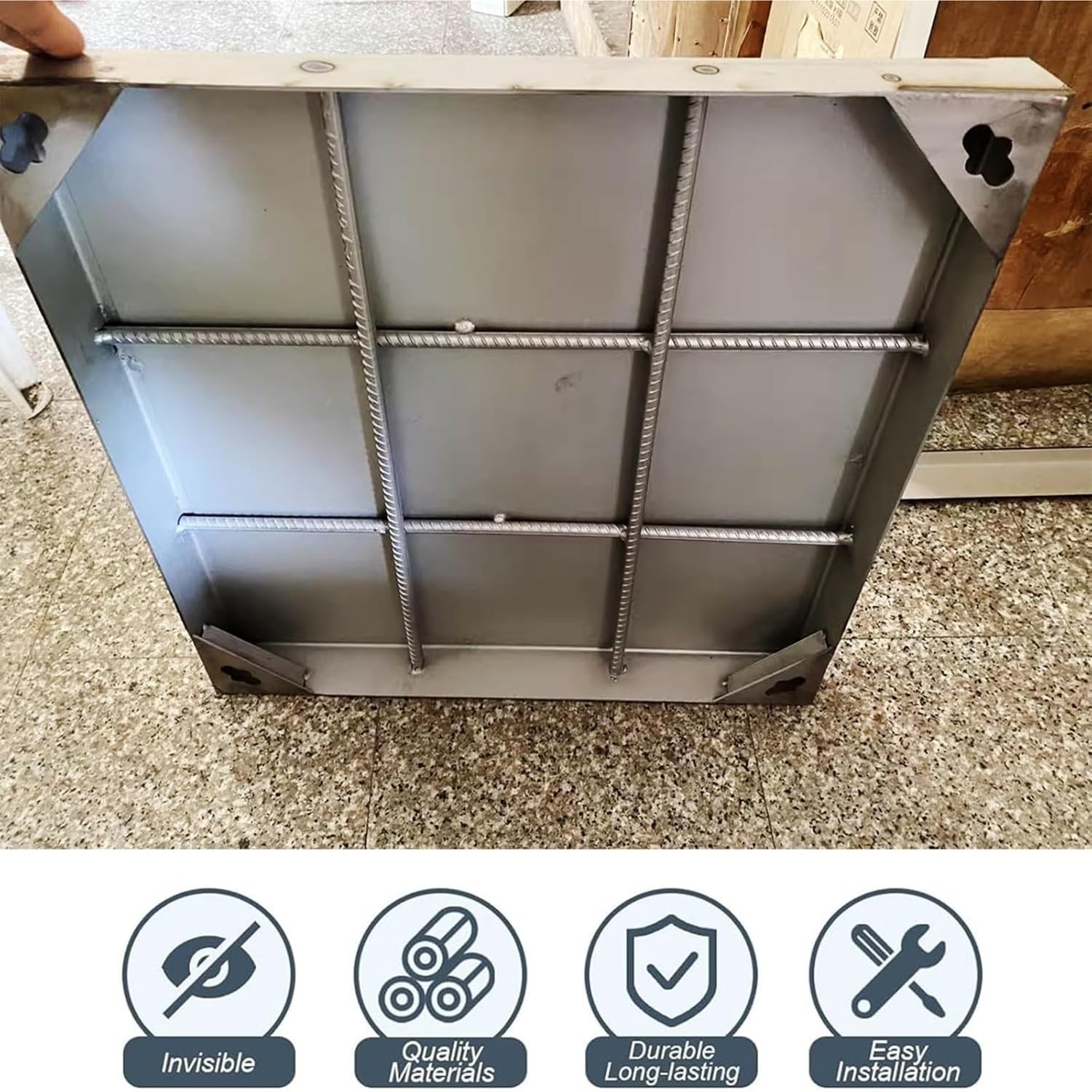 Invisibile in acciaio inox 304 Recular T-Top con gancio di sollevamento e base per patio/cortile (45 x 80 cm) - perfetto per vialetti e sicuro.