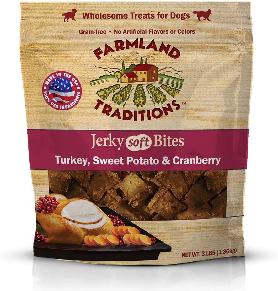 Farmland Traditions USA Made 3 lbs. Turkey, Sweet Potato, Cranberry Soft Jerky Bite Dog Treats