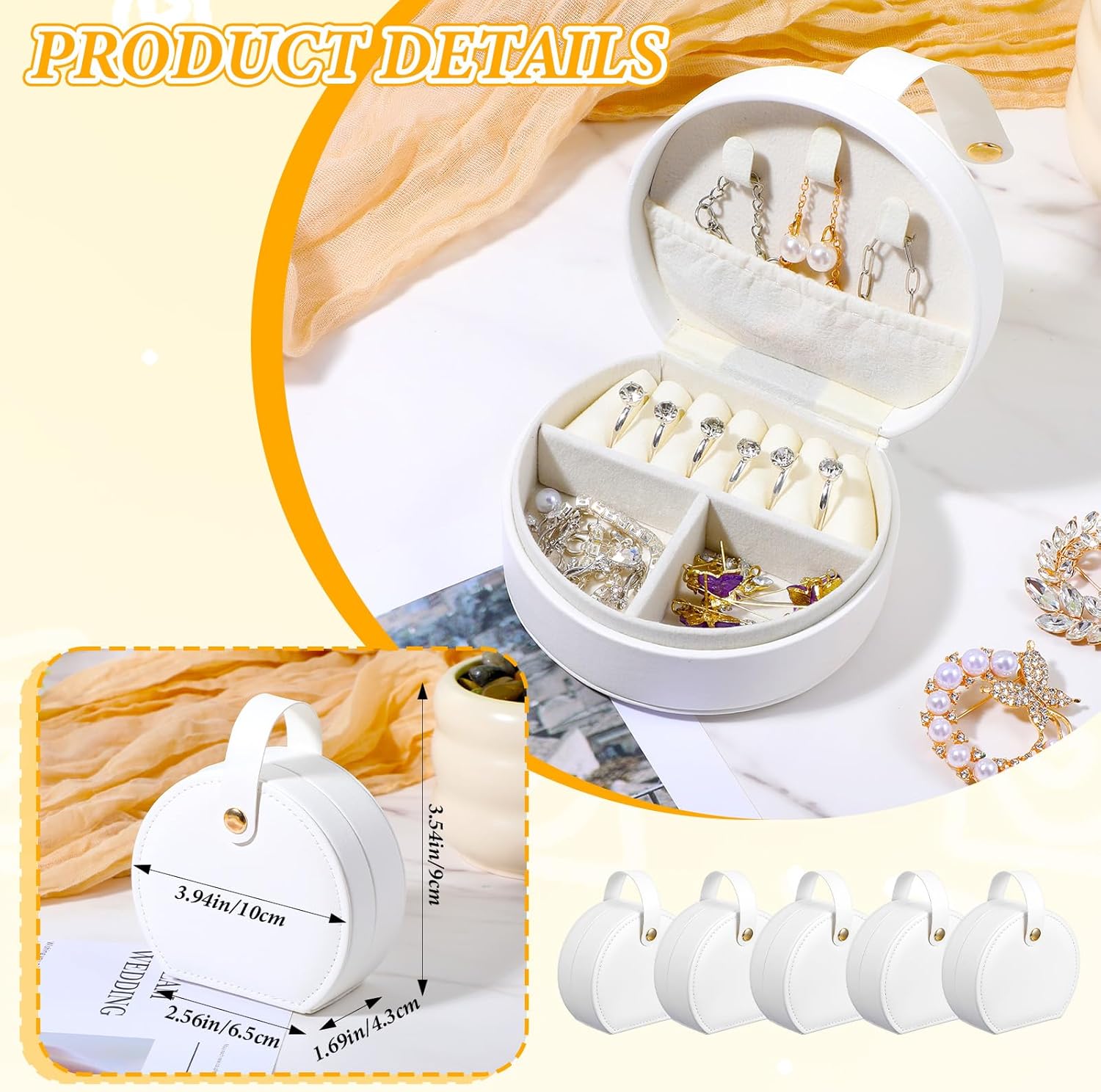 10 Pack Travel Jewelry Case Mini Jewelry Travel Case, Half Moon Design, Detachable Handle, Small Earring Storage Organizer for Women Girls Bridesmaid Proposal Gifts(White)