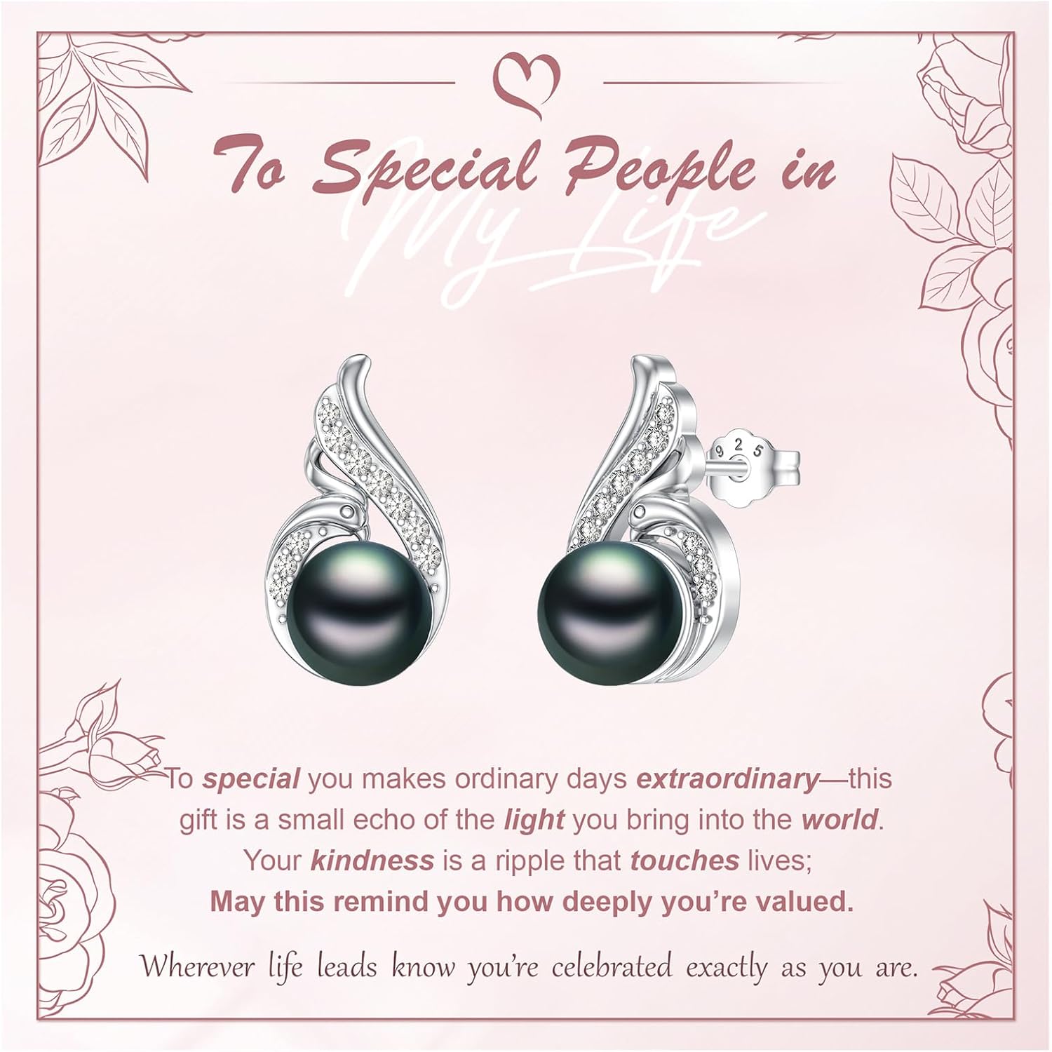 Tahitian Black Pearl 18K White Gold Plated Sterling Silver Earrings for Wedding Birthday Anniversary Valentines Day Christmas Pearl Jewelry Gift for Women Wife Mom Lover Girlfriend