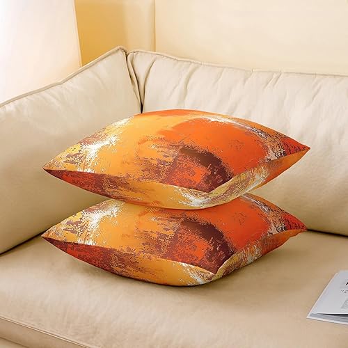 Miniatura 4 de Feelyou Juego de 2 fundas de almohada, 24 x 24 pulgadas, fundas de almohada decorativas naranja quemado, fundas de almohada de pintura de arte