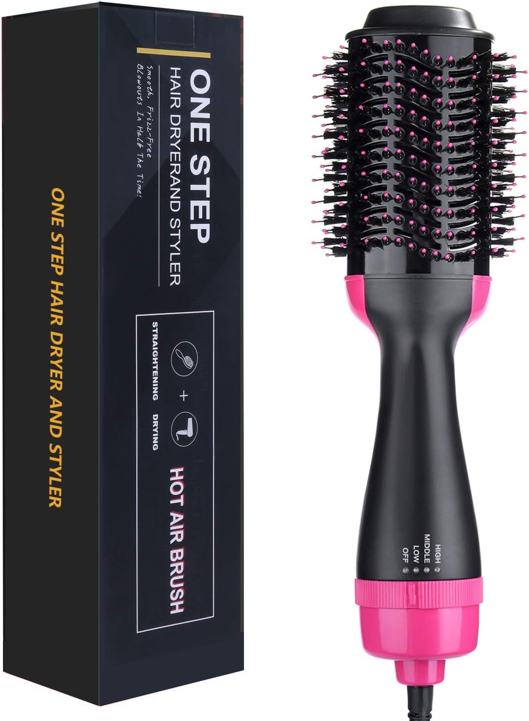 Hot Air Brush, One Step Hair Dryer & Volumizer, Ceramic Electric Blow Dryer, 3 in1 Styling Brush Styler, Negative Ion Hair Straightener Curler Brush for All Hairstyle