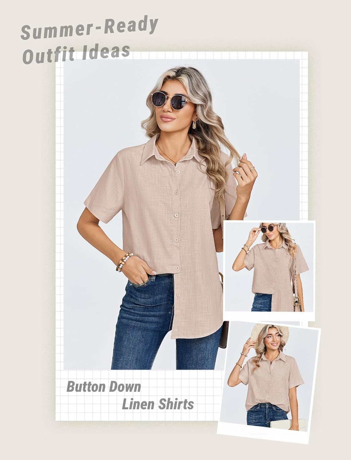 Zeagoo Women Linen Button Down Shirts Short Sleeve Blouse Business Casual Tops Dressy Summer Outfits - Image 7