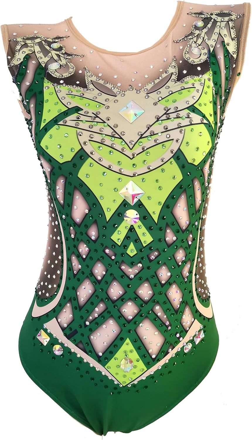 Green Figure Synchronized Swimsuit for Girls Competitive Clothing