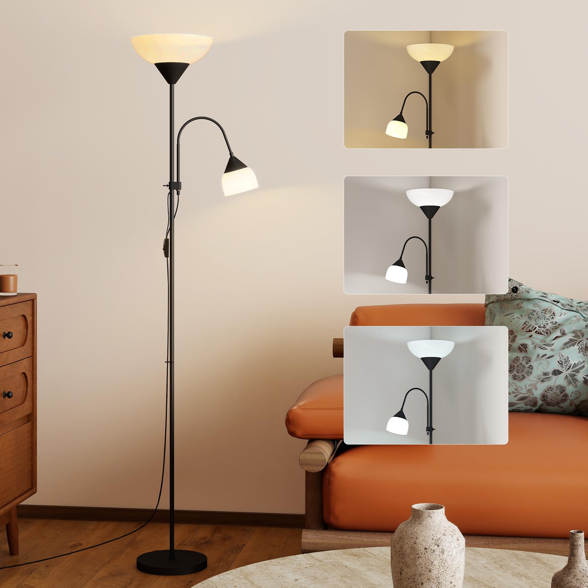 HOMCOM Floor Lamp - Uplighter and Reading Light - Black