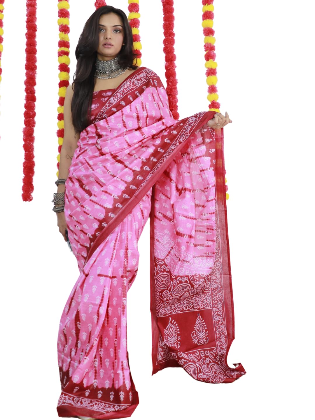 Shiv Textiles Womens Pure Cottoncasual Wear Saree (Smc-St-56-Pink)