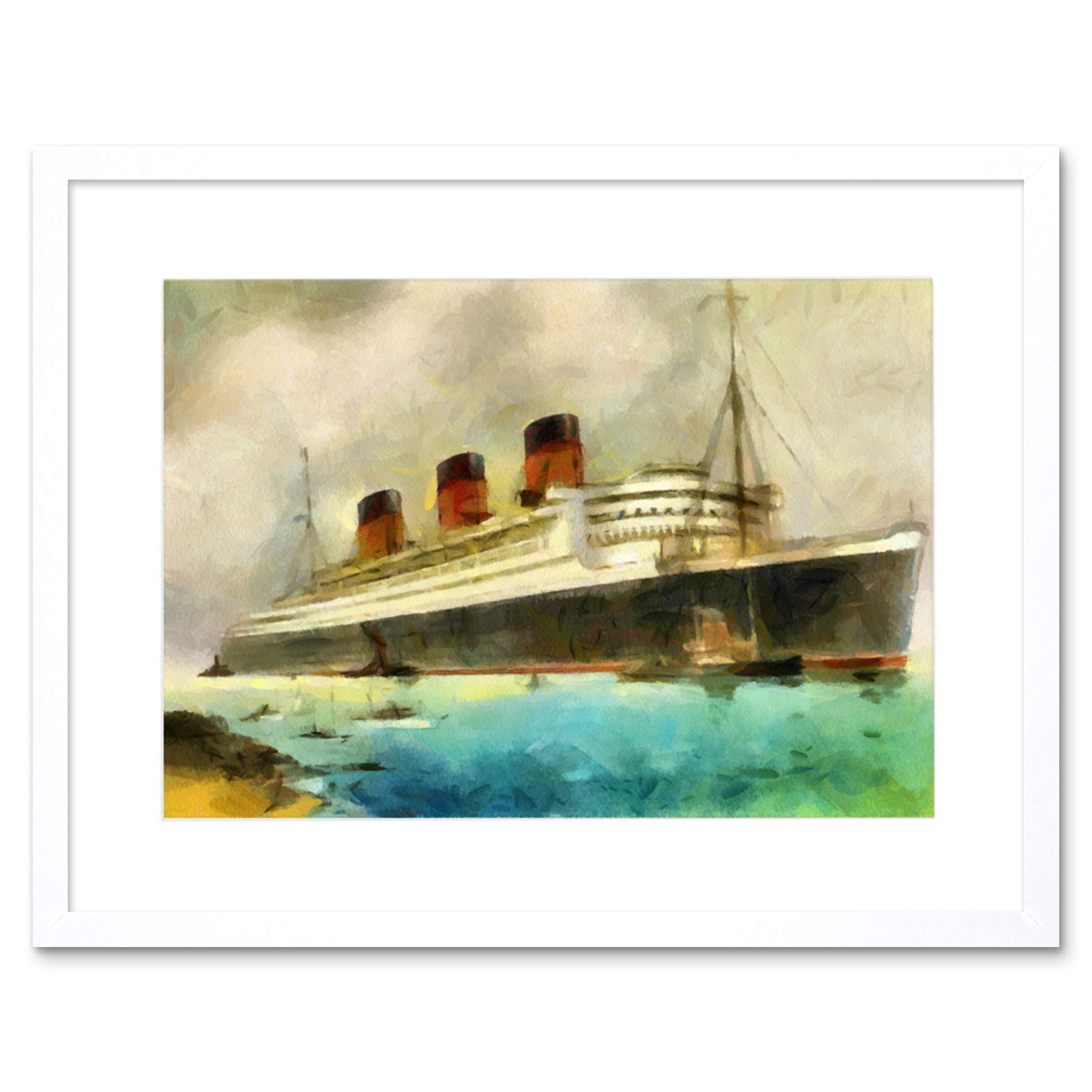 Wee Blue Coo Painting Maritime Rms Queen Mary Liner Cruise Ship Framed Wall Art Print