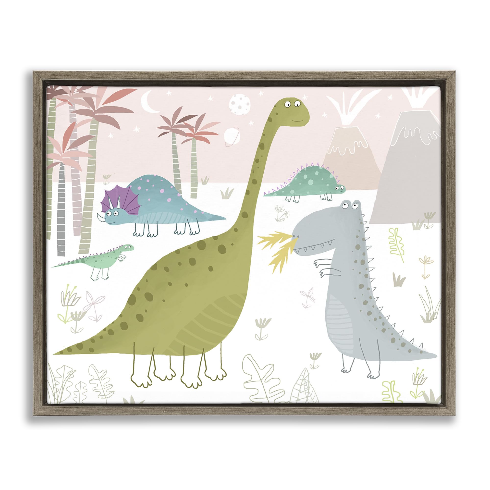 Stupell Industries 'Earthy Jurassic Dinosaurs', Floating Frame Canvas Art, Brown, 21 x 17 Inches, Easy to Hang and Sturdy, Made in USA, by Carla Daly