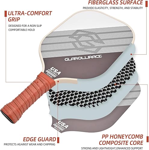 Miniatura 2 de Juego de 2 palas de pickleball  4 raquetas de pickleball aprobadas por USAPA, fibra de vidrio  Superficie de fibra de carbono y núcleo de panal de
