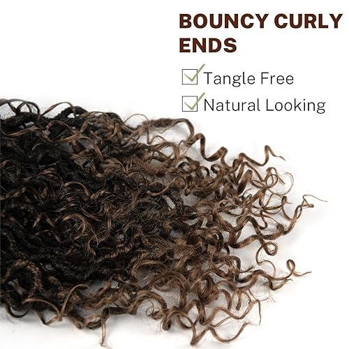 Miniatura 6 de Goddess Locs - Cabello de ganchillo para mujer, 18 pulgadas, rastas río preloopd con extremos rizados, cabello sintético negro, extensiones de