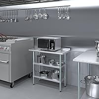 Vista 5 de AmGood Mesa de trabajo de acero inoxidable con protector contra salpicaduras de 1.5 pulgadas y 2 estantes Mesa de cocina de metal para preparación