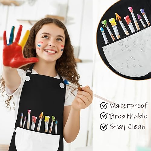 Miniatura 6 de Delantal de arte ajustable impermeable con bolsillos grandes, delantales con pechera para pintar manualidades, cocina, jardinería, Halloween