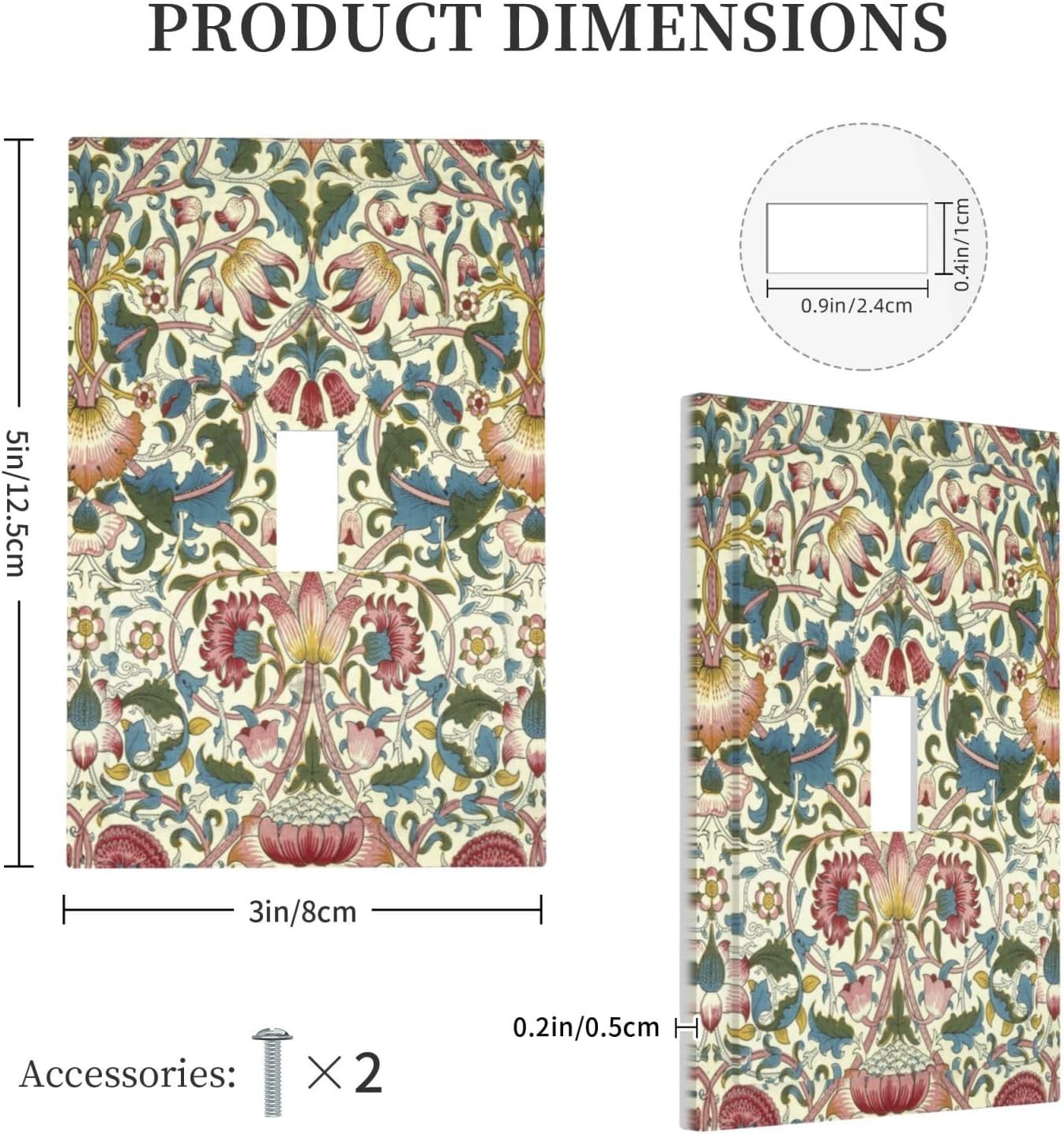 Boho Floral William Morris Single Toggle Light Switch Covers Decorative 1 Gang Wall Plate Vintage Plant Natural Flower Pattern Electrical Device Switchplate Faceplate for Farmhouse Bathroom Decor