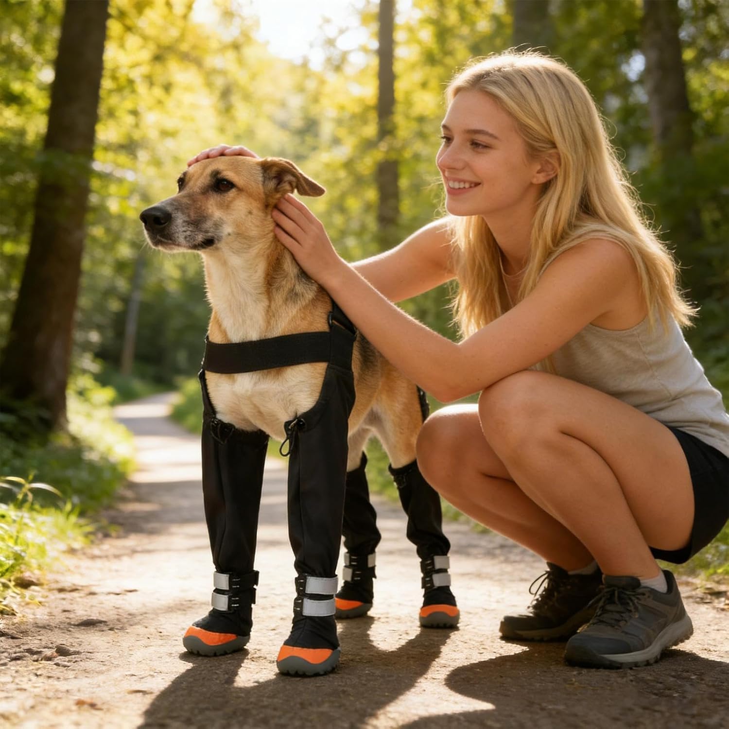 Dog Suspender Boots, Waterproof Paws Protector, Adjustable Suspender Boots for Small Dogs with Reflective Strip, for Puppy Pets Cold Weather Snow Winter Outdoor Walking