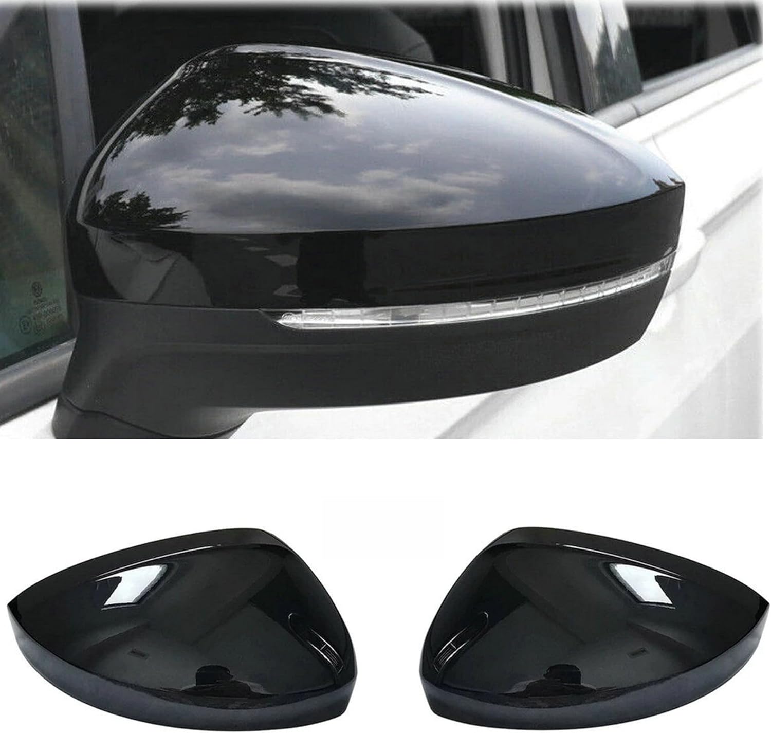 1Pair Exterior Side Rear View Mirror Cover Cap For VW Tiguan MK2 2017 2018 2019 2020 Gloss Black