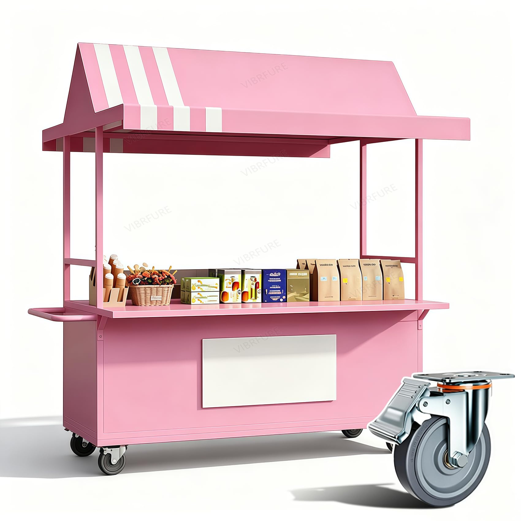 Carrello per alimenti da esterno con tettoia, ruote girevoli scorrevoli, 139,7 x 81,3 x 210,8 cm (lunghezza x larghezza x altezza), ideale per feste, mercati agricoli ed eventi, carrello portatile per