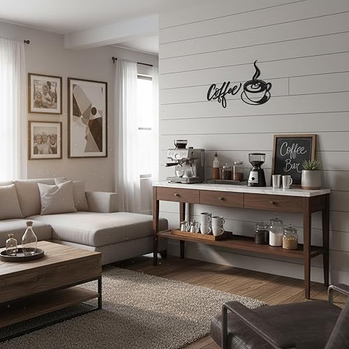 Miniatura 6 de Aimto Decoración de pared metálica de café, cafetería, oficina, cocina (11 pulgadas, negro, juego de 2)